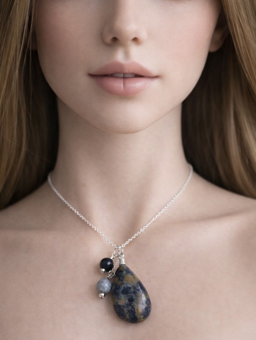 Silver Multi-Color Teardrop Pendant Necklace – Elegant Women’s Fashion Jewelry